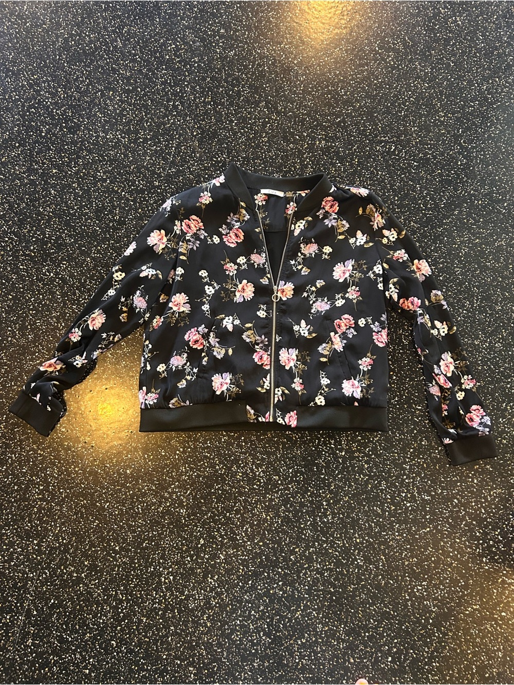 Dex Black Floral Bomber Jacket with Pink and Cream Flowers